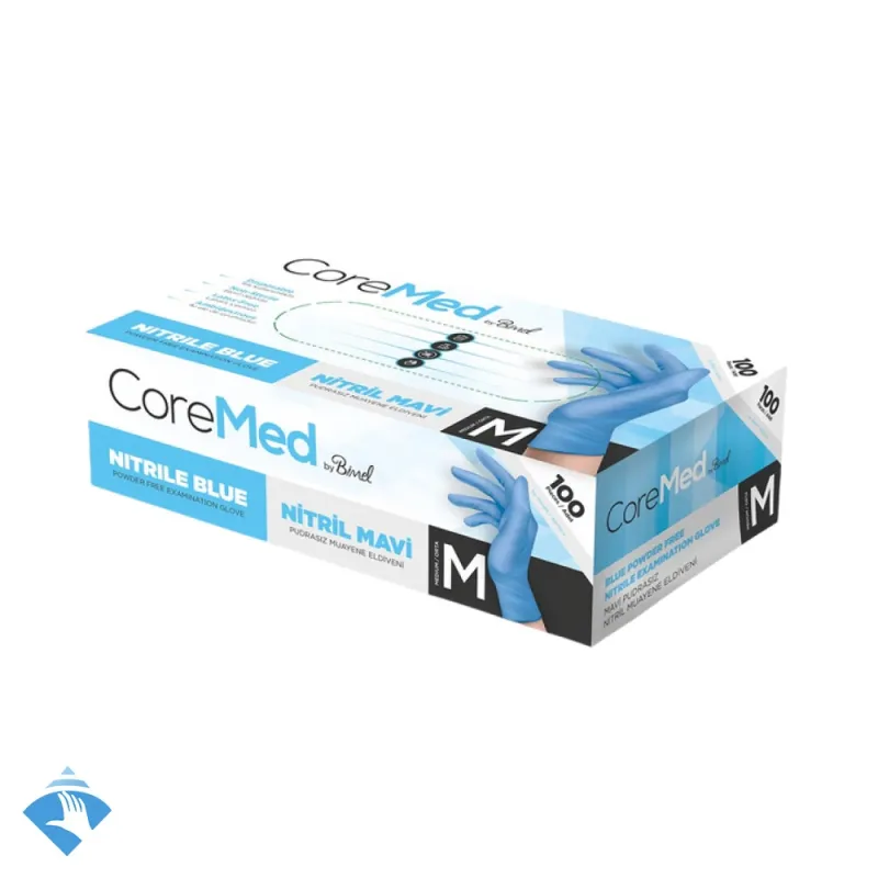 CoreMed Pudrasız Mavi Nitril Muayene Eldiveni - Koli (20 Paket x 100'lü)