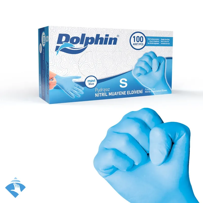 Dolphin Pudrasız Mavi Nitril Muayene Eldiveni