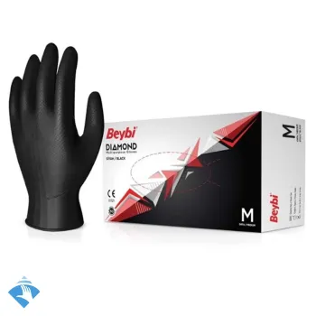 Beybi Diamond Siyah Nitril Muayene Eldiveni - Koli (20 Paket x 100'li)