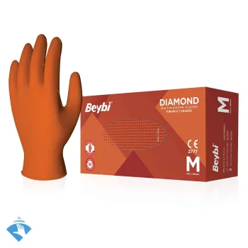 Beybi Diamond Turuncu Nitril Muayene Eldiveni - Koli (20 Paket x 100'li)