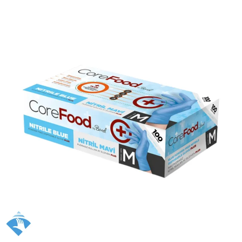 CoreFood Nitril Plus Mavi Eldiven - Koli (20 Paket x 100'li)