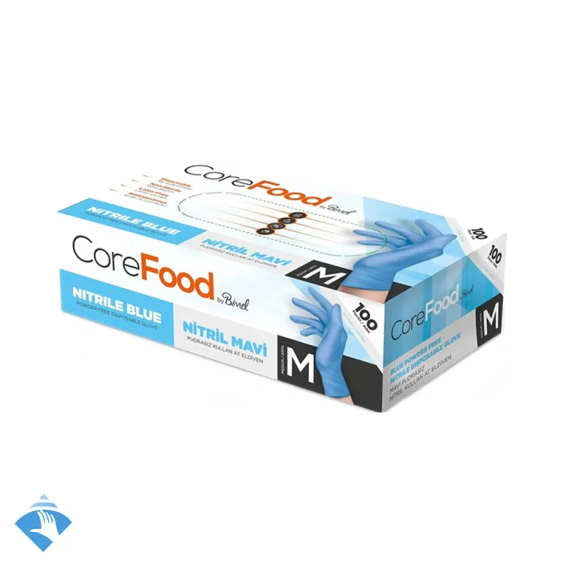 CoreFood Pudrasız Mavi Nitril Eldiven - Koli (20 Paket x 100'li)