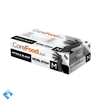 CoreFood Pudrasız Siyah Nitril Eldiven - Koli (20 Paket x 100'li)