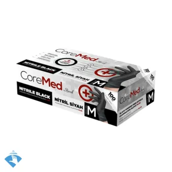 CoreMed Nitril Plus Siyah Muayene Eldiveni - Koli (20 Paket x 100'lü)