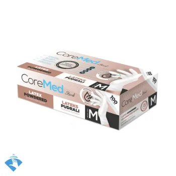 CoreMed Pudralı Lateks Muayene Eldiveni - Koli (20 Paket x 100'lü)