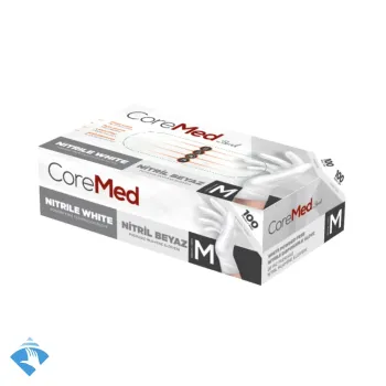CoreMed Pudrasız Beyaz Nitril Muayene Eldiveni - Koli (20 Paket x 100'lü)