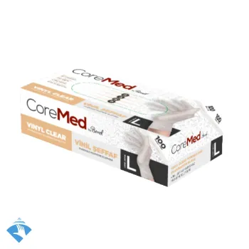 CoreMed Pudrasız Şeffaf Vinil Muayene Eldiveni - Koli (20 Paket x 100'li)