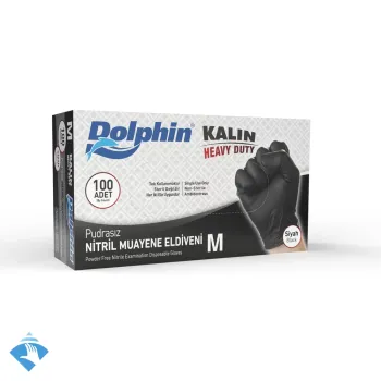 Dolphin Kalın Pudrasız Siyah Nitril Eldiven - Koli (10 Paket x 100'lü)