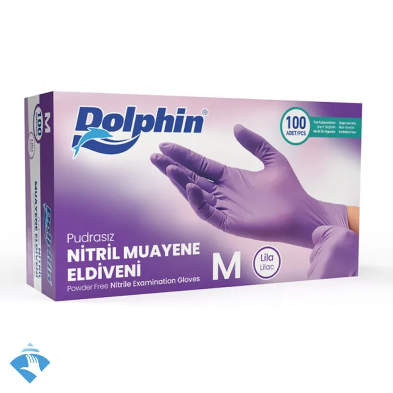 Dolphin Pudrasız Lila Nitril Muayene Eldiveni - Koli (20 Paket x 100'lü)