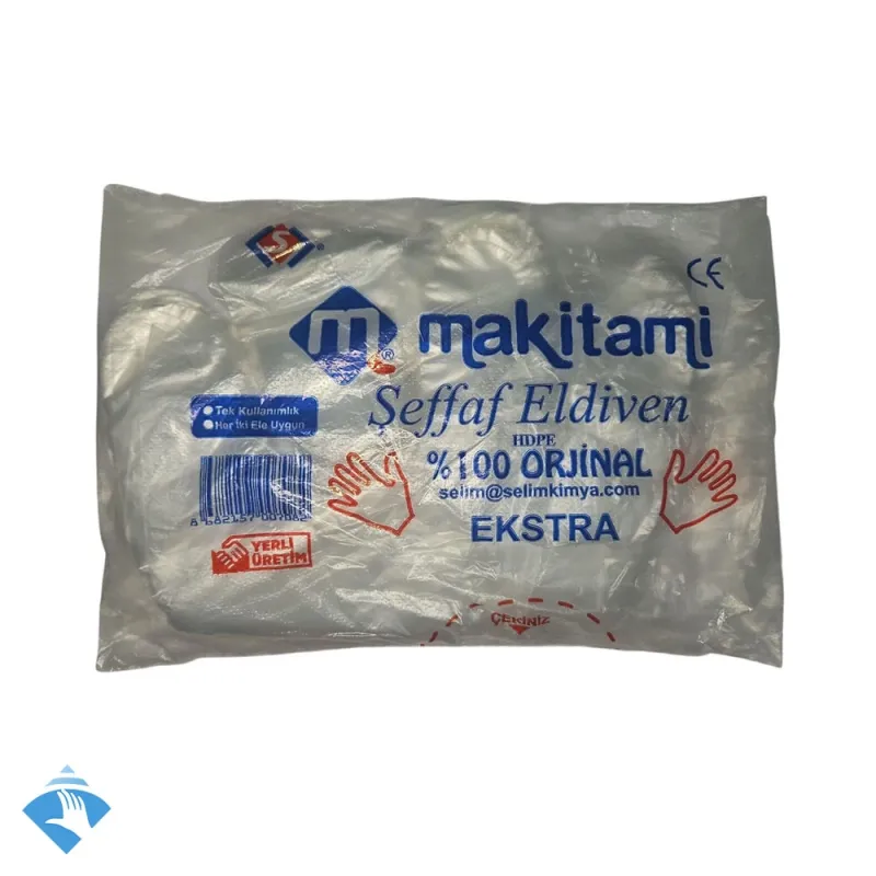 Makitami Ekstra Kalın Şeffaf HDPE Eldiven - Koli (20 Paket x 100'li)